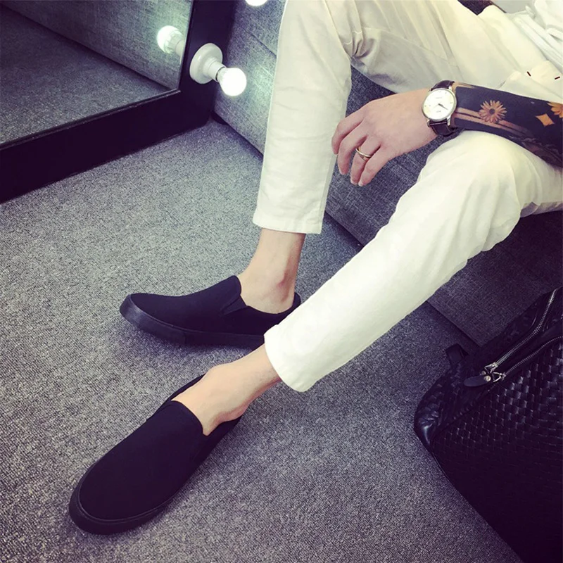 Slip-on Shoes Cool Young Man Street Pure Black Footwear Breathable Flat Mens Casual Shoes Plus Size 45 thumbnail 5