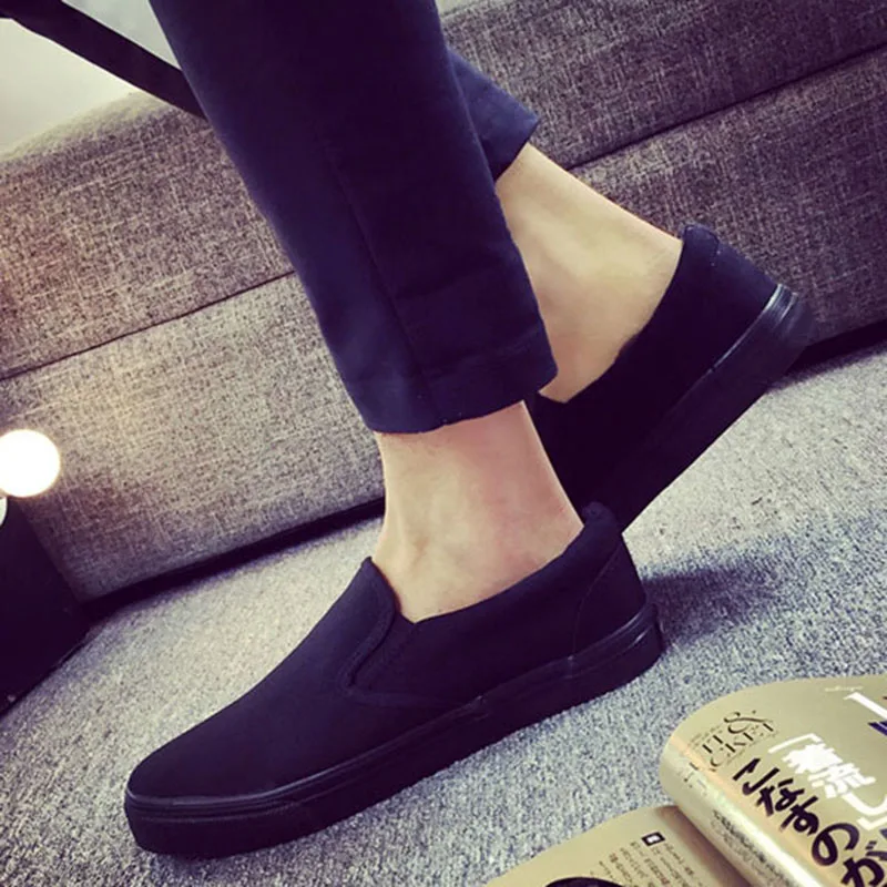 Slip-on Shoes Cool Young Man Street Pure Black Footwear Breathable Flat Mens Casual Shoes Plus Size 45 thumbnail 6