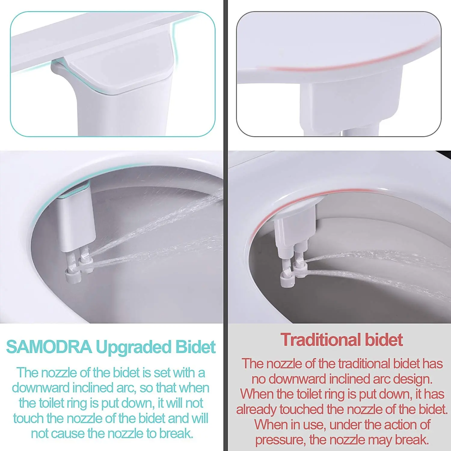 Samodra Toilet Bidet Shower Ultra-thin Bidet Toilet Seat Attachment Non-electric Bidet sprayer Dual Nozzles Frontal & Rear Wash thumbnail 3