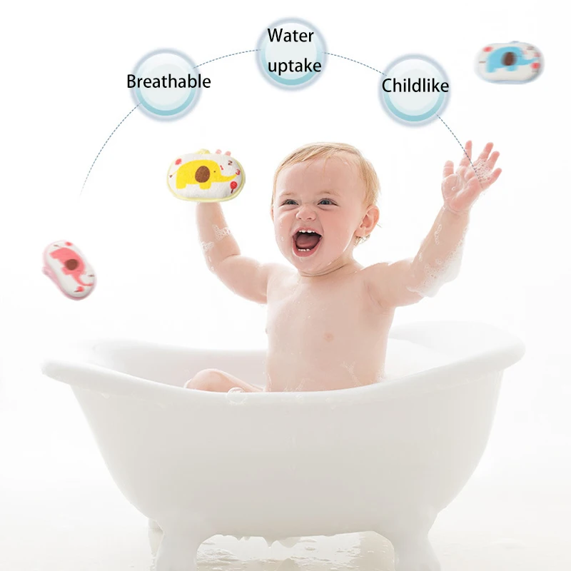 Cute Kids Baby Cotton Shower Bath Sponge Rub Cartoon elephant Body Wash Towel Infant Toddle Newborn Bath Brushes Soft Sponge thumbnail 3