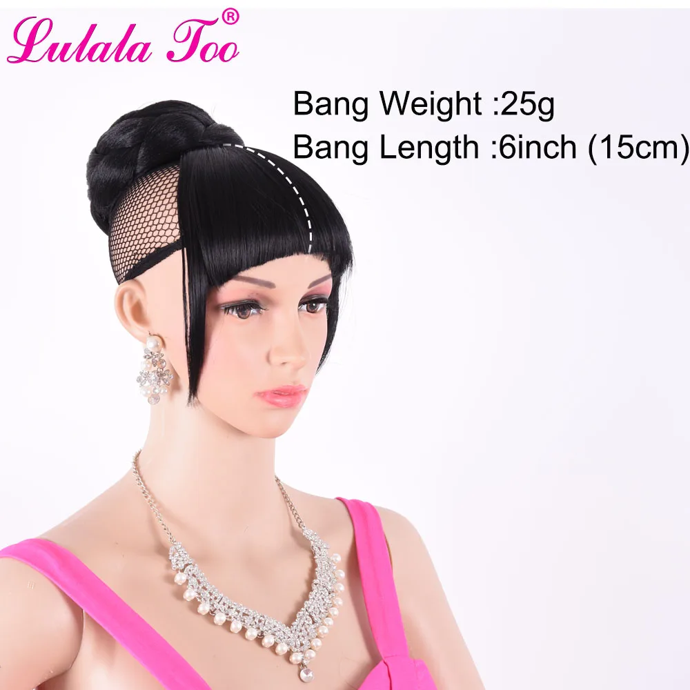 Synthetic Fake Hair Bun And Bang Set Heat Resistant Fiber Chignons HairPiece Ponytail Wig For Women Clip in Hair Extension thumbnail 4