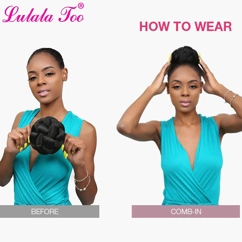 Synthetic Fake Hair Bun And Bang Set Heat Resistant Fiber Chignons HairPiece Ponytail Wig For Women Clip in Hair Extension thumbnail 6