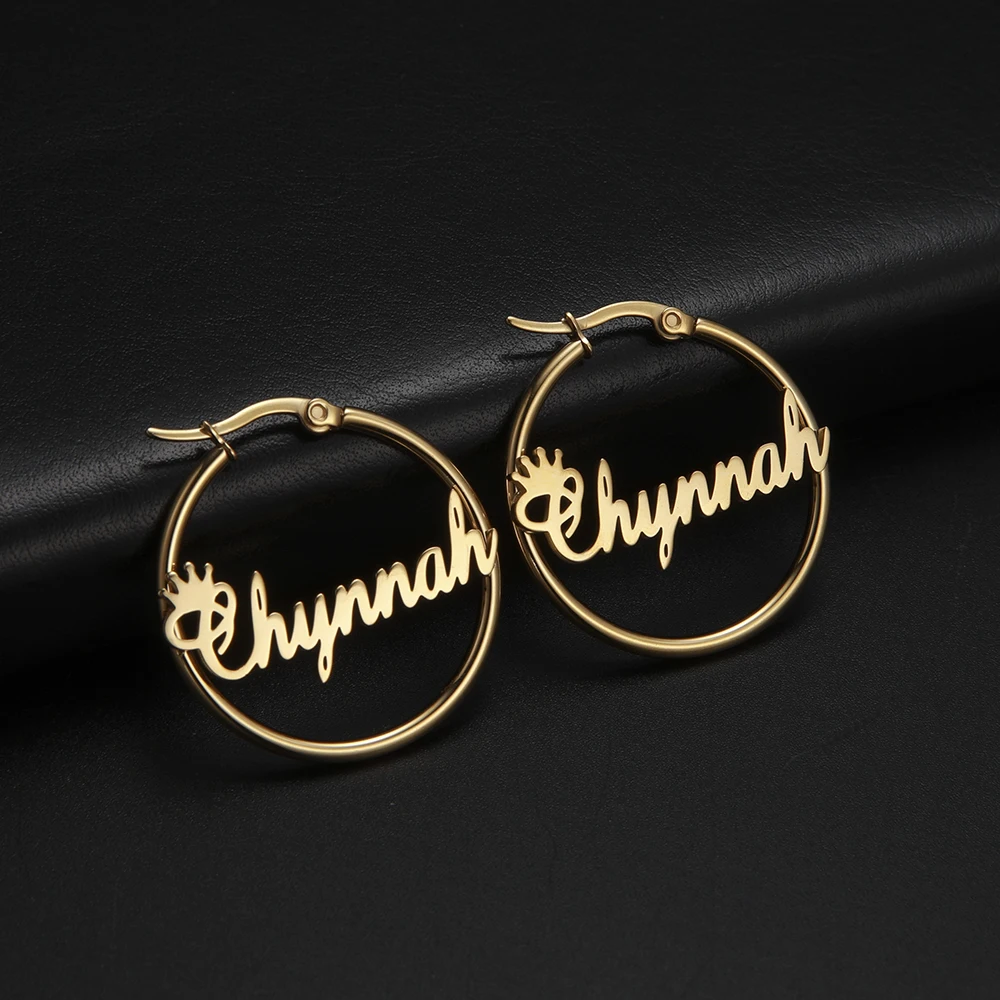 Cazador Custom Name Hoop Earrings Personalized Gold Color Stainless Steel For Earrings Women New Year Valentine Gift Jewelry
