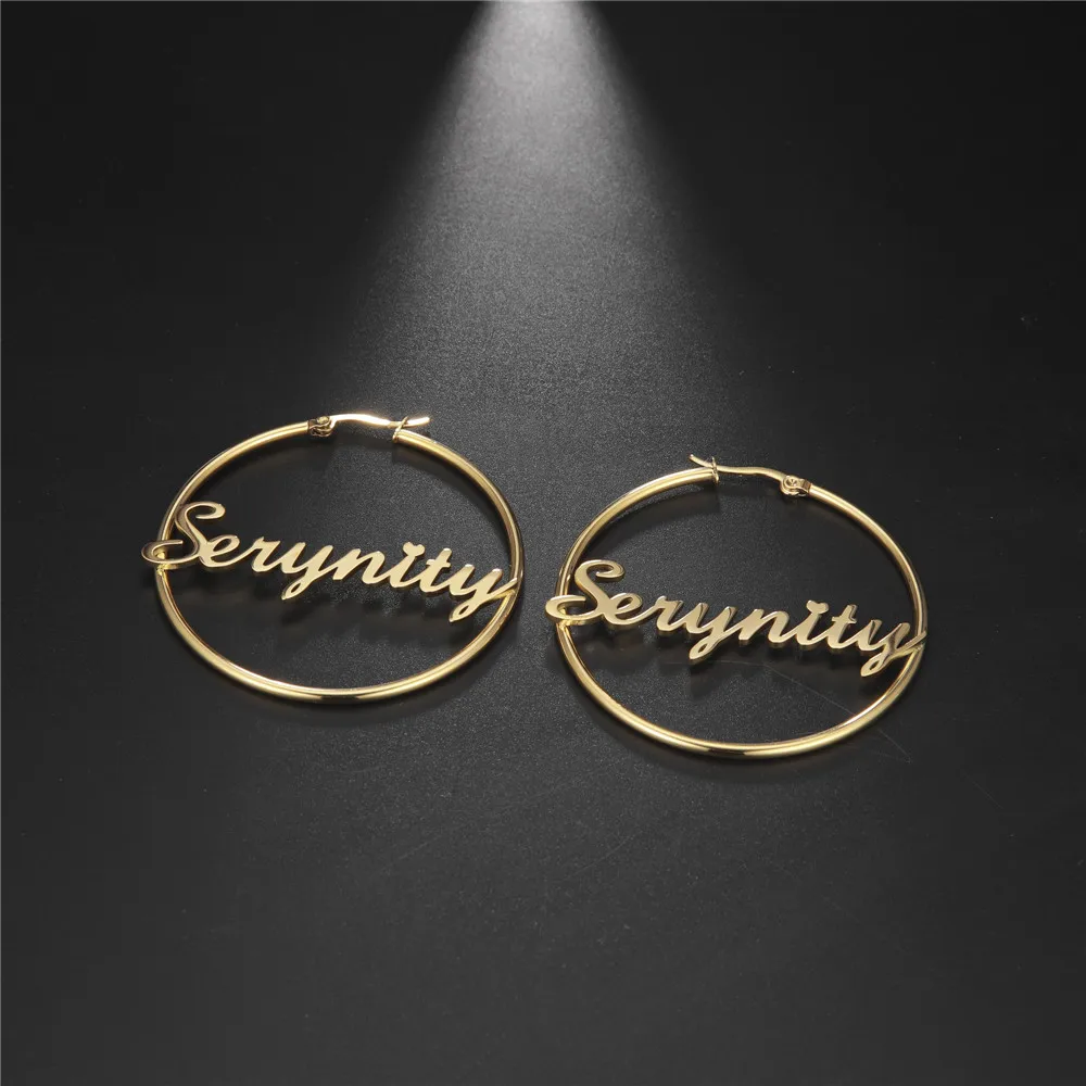 Cazador Custom Name Hoop Earrings Personalized Gold Color Stainless Steel For Earrings Women New Year Valentine Gift Jewelry thumbnail 6