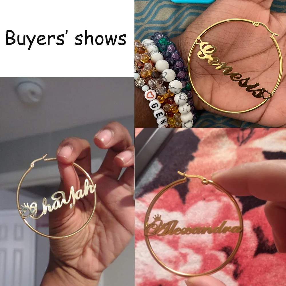 Cazador Custom Name Hoop Earrings Personalized Gold Color Stainless Steel For Earrings Women New Year Valentine Gift Jewelry thumbnail 3