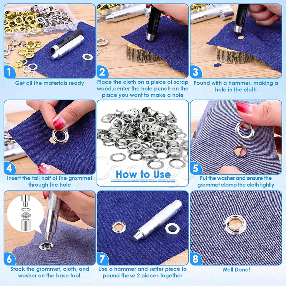 2mm-17mm 100set silver eyelet and Eyelet Punch Die Tool Set for belt buckle clothing decoration buckle hollow rivet eye button thumbnail 6