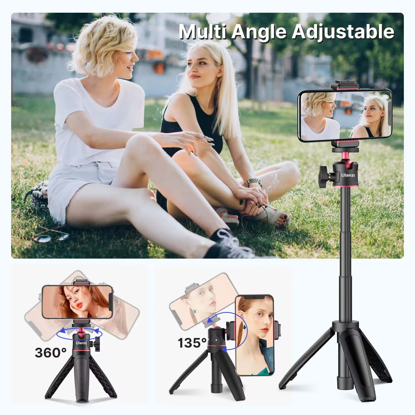 Ulanzi MT-08 Mini Tripod White Color Foldable Tripod Monopod  Mount 1/4'' Tripod Universal for DSLR Android iPhone Smartphone thumbnail 6