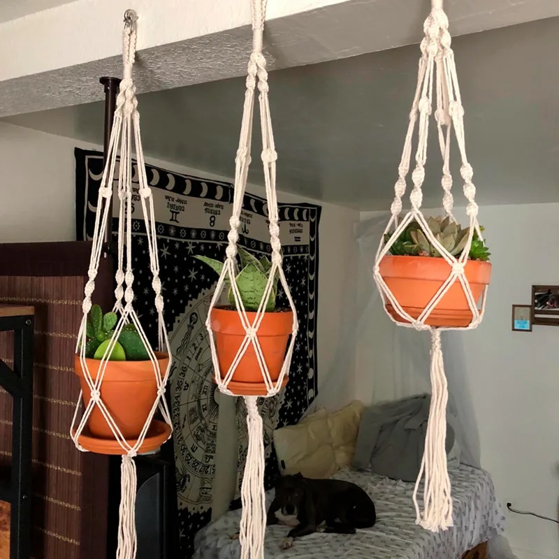 Hanging Plant Handmade Macrame Plant Hanger Flower Pot Planter Hanger Wall Decor Courtyard Garden Hanging Planter Hanging Basket thumbnail 2