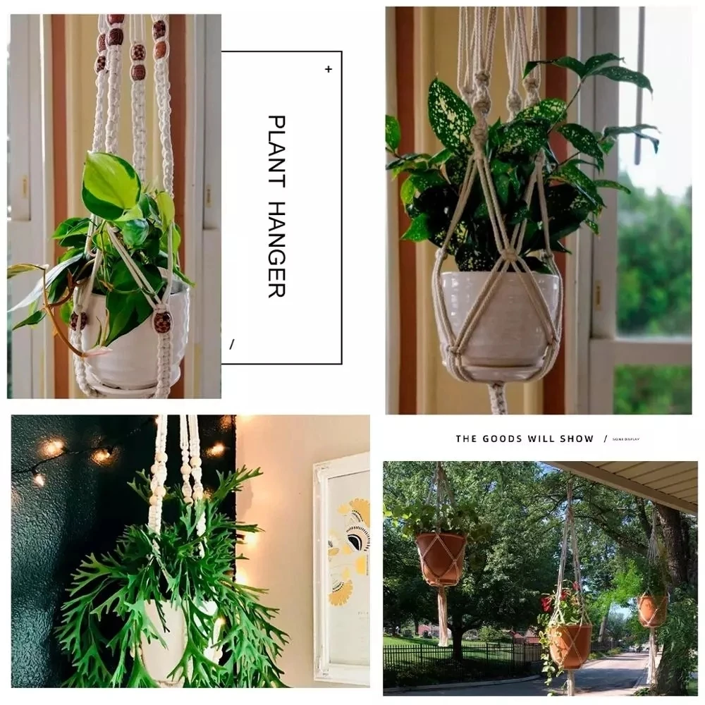 Hanging Plant Handmade Macrame Plant Hanger Flower Pot Planter Hanger Wall Decor Courtyard Garden Hanging Planter Hanging Basket thumbnail 5