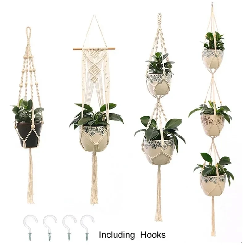 Hanging Plant Handmade Macrame Plant Hanger Flower Pot Planter Hanger Wall Decor Courtyard Garden Hanging Planter Hanging Basket thumbnail 3