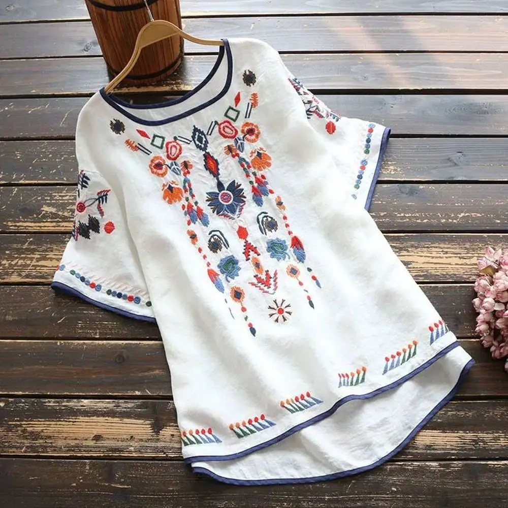 Embroidery Cotton Women Shirt Summer & Spring Blouse Tops Clothes for Women Clothing thumbnail 3