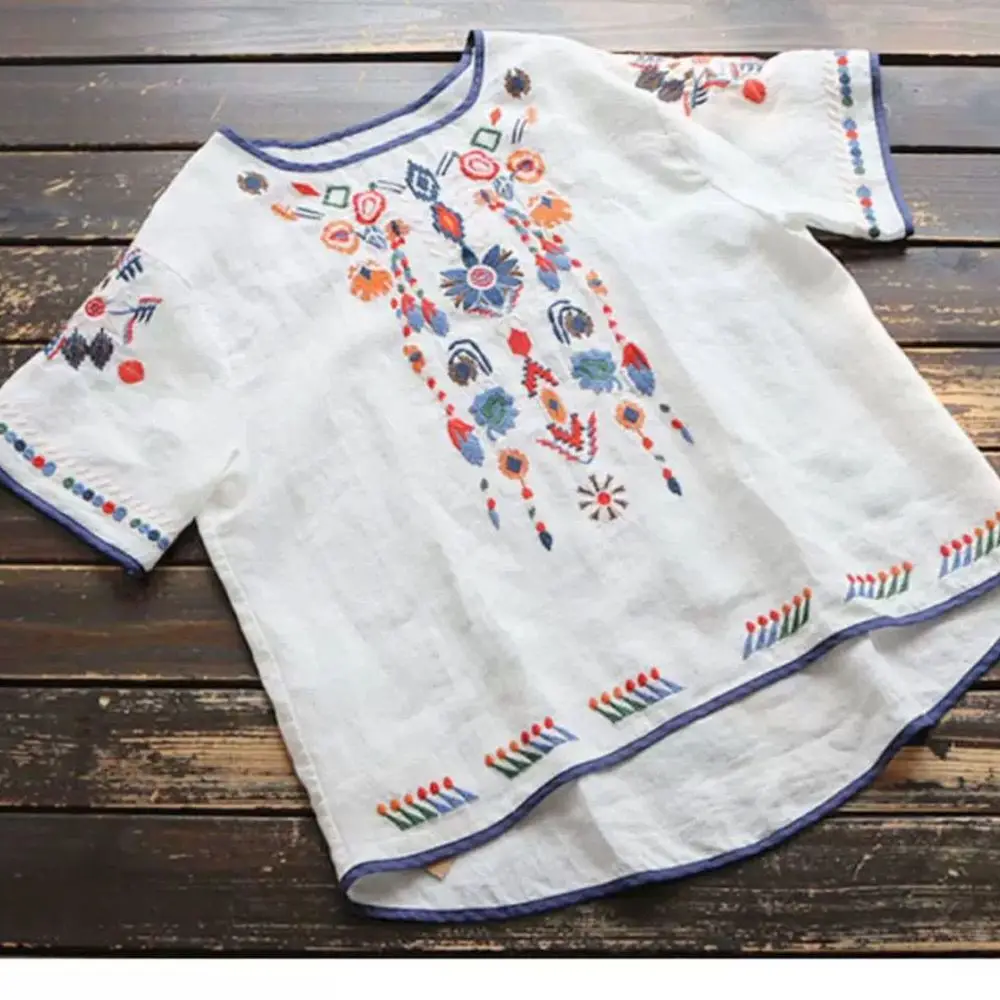 Embroidery Cotton Women Shirt Summer & Spring Blouse Tops Clothes for Women Clothing thumbnail 4