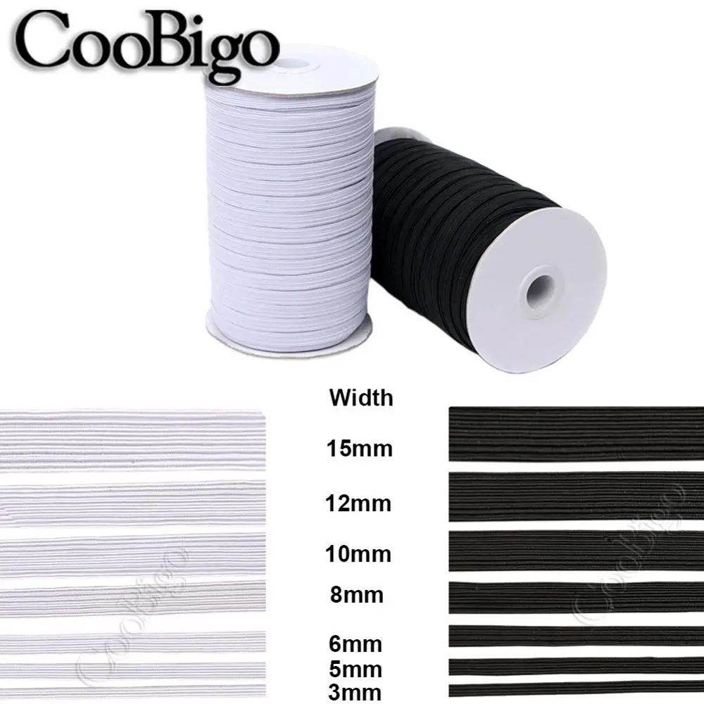 10yards Black / White Sewing Elastic Band Webbing Spandex 3mm ~ 15mm for Clothes Garment Trousers Belt Sewing DIY Accessories