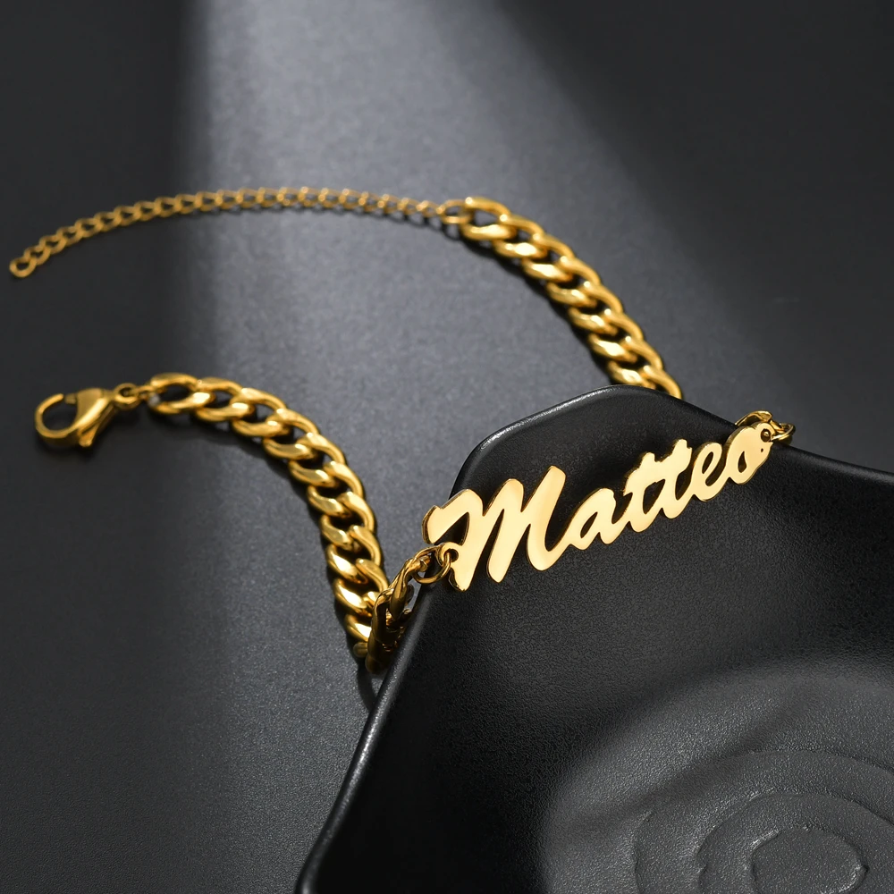 Atoztide Custom Personalized  Name Bracelet  Stainless Steel Charms Handmade Cuban Chain Engraved Handwriting NK Bangle Gift thumbnail 5