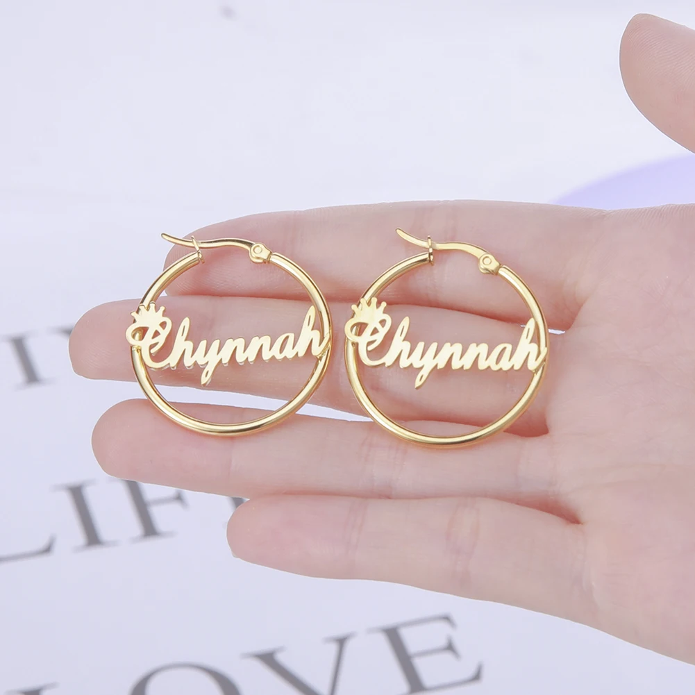 Sipuris Stainless Steel Personalized Customize Name Hoop Earrings Jewelry For Women Girls Circle Earring Fashion 30-60 MM thumbnail 5