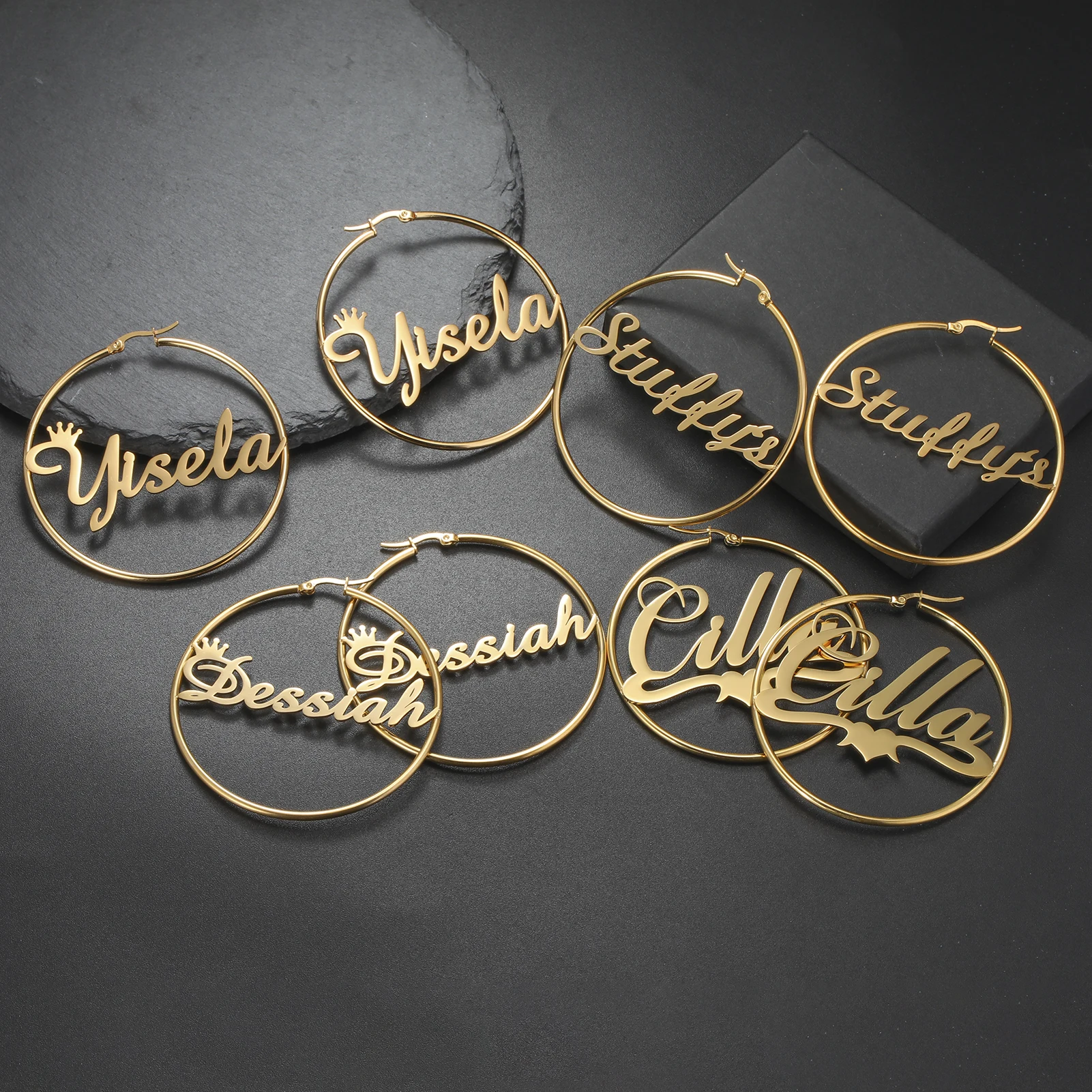 Sipuris Stainless Steel Personalized Customize Name Hoop Earrings Jewelry For Women Girls Circle Earring Fashion 30-60 MM