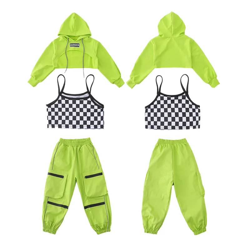 Kids Hip Hop Clothing Green Sweatshirt T Shirt Crop Tops Running Causal Pants For Girl Jazz Dance Costume Clothes Outfits thumbnail 5
