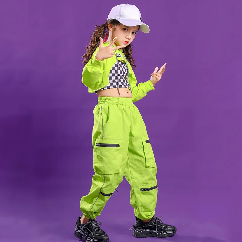 Kids Hip Hop Clothing Green Sweatshirt T Shirt Crop Tops Running Causal Pants For Girl Jazz Dance Costume Clothes Outfits thumbnail 2