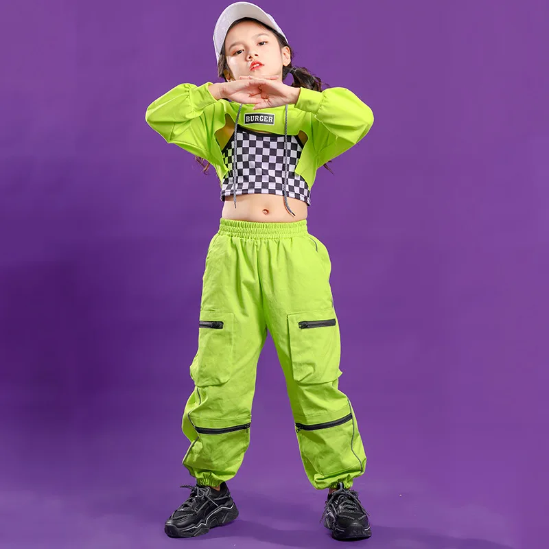 Kids Hip Hop Clothing Green Sweatshirt T Shirt Crop Tops Running Causal Pants For Girl Jazz Dance Costume Clothes Outfits thumbnail 4