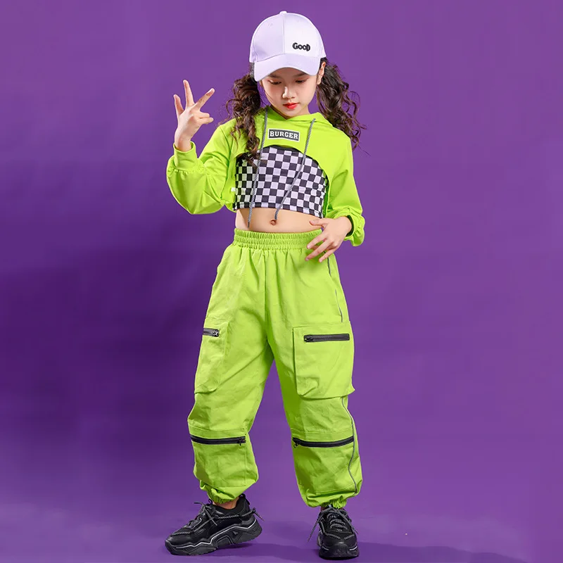 Kids Hip Hop Clothing Green Sweatshirt T Shirt Crop Tops Running Causal Pants For Girl Jazz Dance Costume Clothes Outfits thumbnail 3