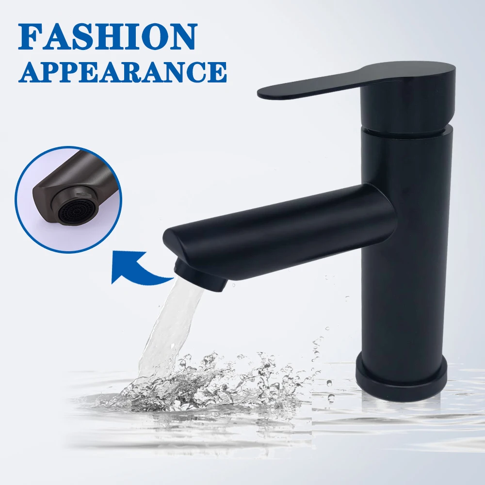 Basin Sink Bathroom Faucet Deck Mounted Hot Cold Water Basin Mixer Taps Matte Black Lavatory Sink Tap Crane（hose not  include） thumbnail 2