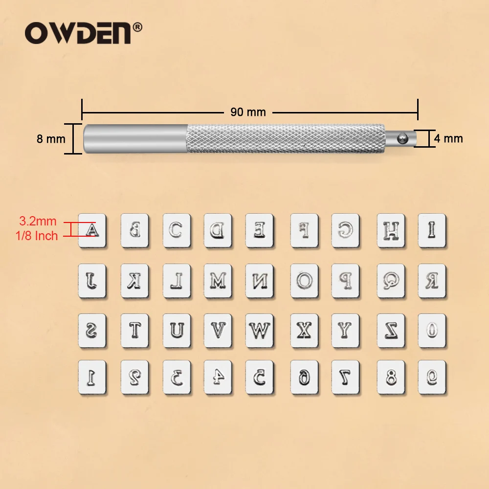 OWDEN 37Pcs 1/8" Leathercraft Alphabet Number Stamping Tool Set Metal Leather Seal Engraving Printing Mold Engraving Stamps thumbnail 4
