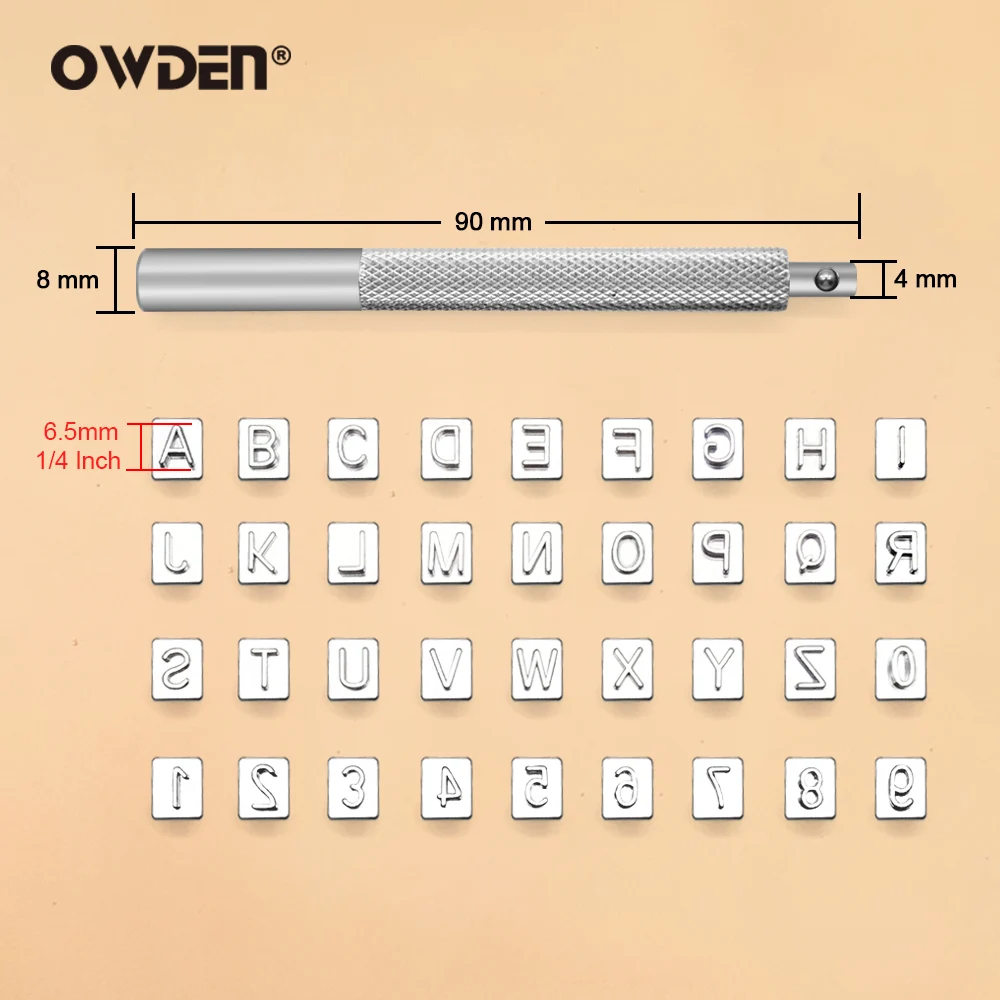 OWDEN 37Pcs 1/4" Number And Letter Leather Stamping Set 6.5mm Leathercraft Tool DIY Stamp Punch Set thumbnail 2