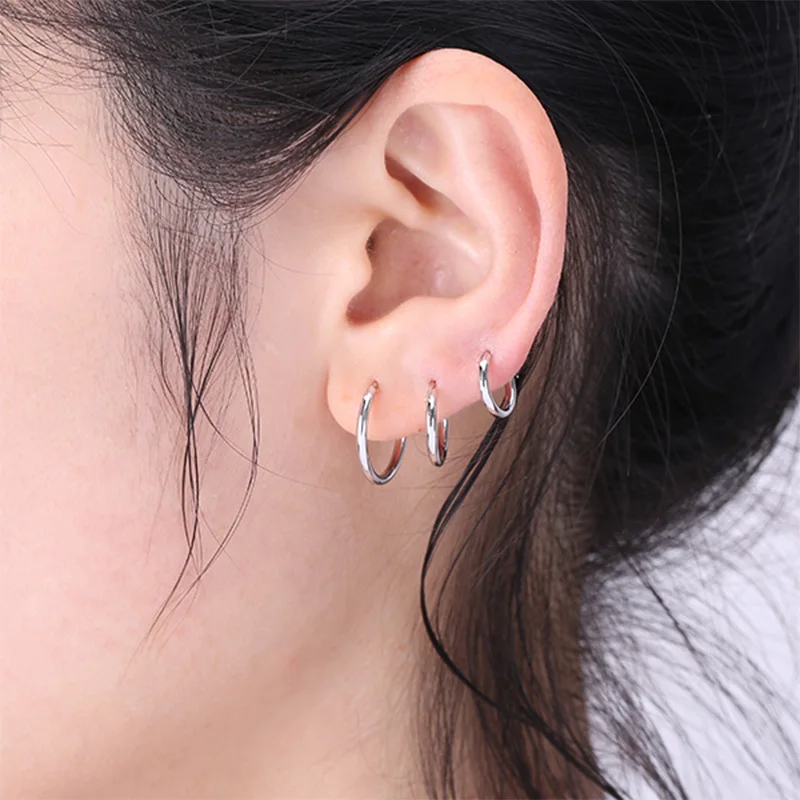 1 pair Women/Man Stainless Steel Small Hoops Earring Piercing Ear Cartilage Tragus Simple Thin Circle Anti-allergic Ear Buckle thumbnail 5