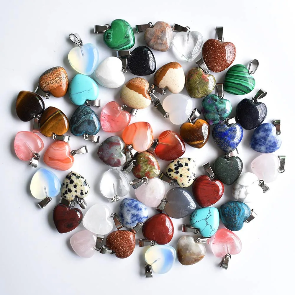 Wholesale 50pcs/lot fashion good quality natural stone mix heart charms pendants 16mm for jewelry accessories making free
