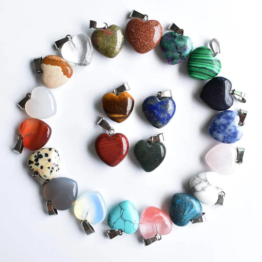 Wholesale 50pcs/lot fashion good quality natural stone mix heart charms pendants 16mm for jewelry accessories making free thumbnail 2