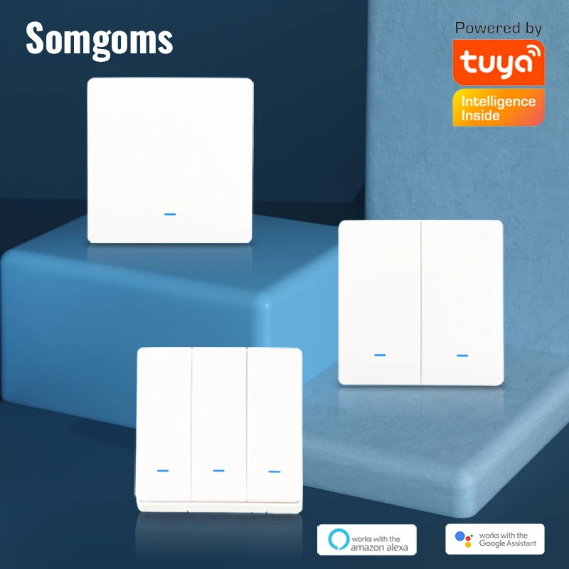 Smart Switch WiFi Push Button Wall Light Switches EU AC 90v 250v No Neutral Tuya Wireless Control Alexa Google Home Compatible thumbnail 4