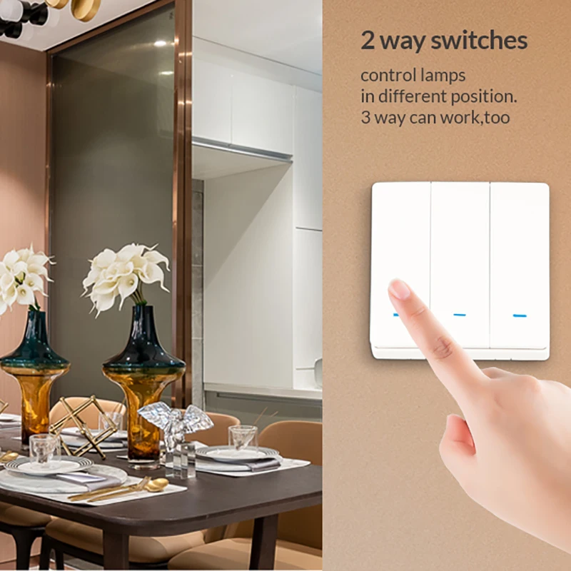 Smart Switch WiFi Push Button Wall Light Switches EU AC 90v 250v No Neutral Tuya Wireless Control Alexa Google Home Compatible thumbnail 5