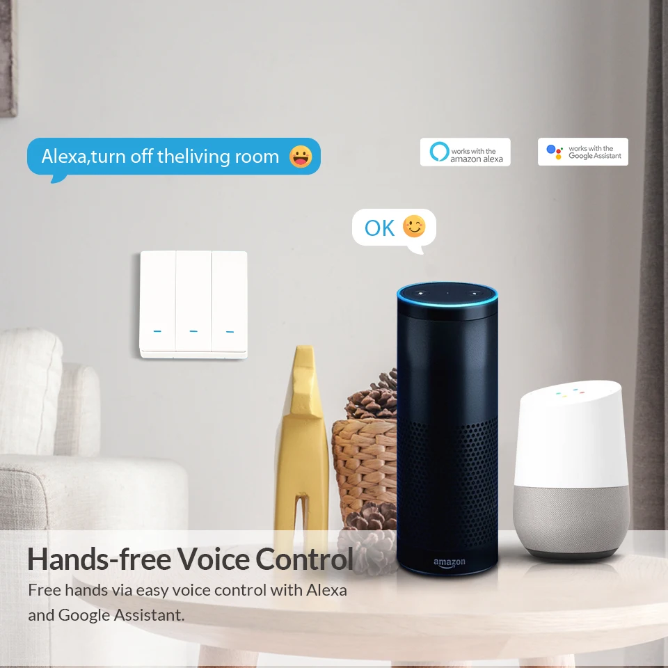 Smart Switch WiFi Push Button Wall Light Switches EU AC 90v 250v No Neutral Tuya Wireless Control Alexa Google Home Compatible thumbnail 2