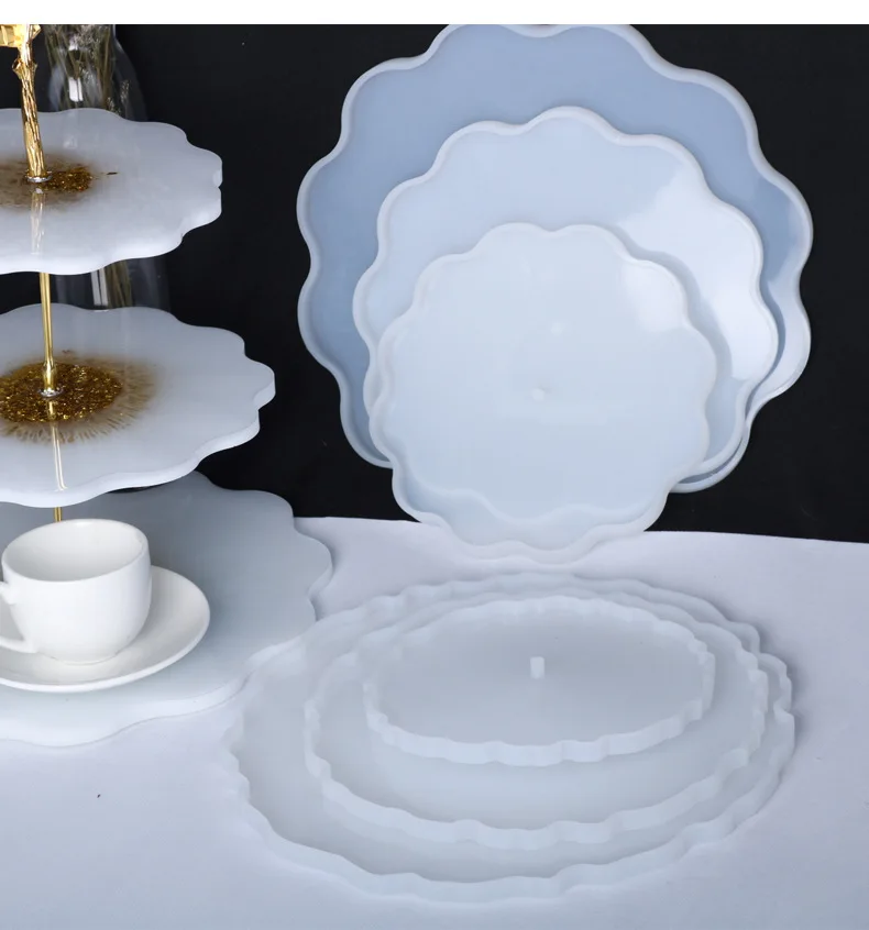 DIY Crystal Silicone Mold Three-layer Fruit Plate Tea Plate Disc Epoxy Resin Molds Cup Pad Mould For Resin Art Home Decoration thumbnail 2