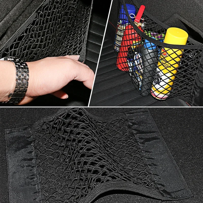 Car Back Rear Mesh Trunk Seat Elastic String Net Magic Sticker Universal Storage Bag Pocket Cage Auto Organizer Seat Back Bag thumbnail 6