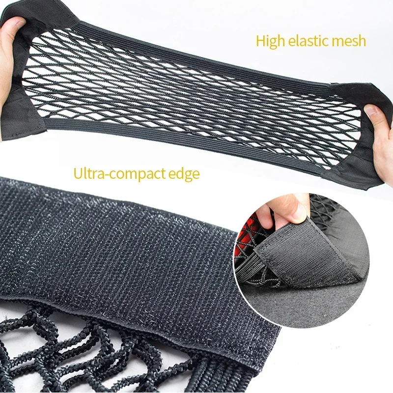 Car Back Rear Mesh Trunk Seat Elastic String Net Magic Sticker Universal Storage Bag Pocket Cage Auto Organizer Seat Back Bag thumbnail 4