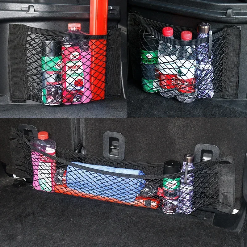 Car Back Rear Mesh Trunk Seat Elastic String Net Magic Sticker Universal Storage Bag Pocket Cage Auto Organizer Seat Back Bag thumbnail 5