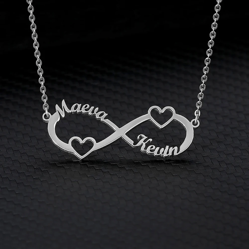 Custom Double Heart Two Names Infinity Necklaces For Women Stainless Steel Customized Necklace Pendant Personalized Jewelry Gift thumbnail 2