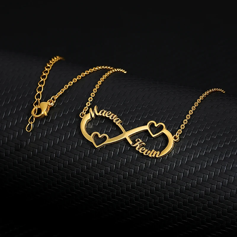 Custom Double Heart Two Names Infinity Necklaces For Women Stainless Steel Customized Necklace Pendant Personalized Jewelry Gift thumbnail 3