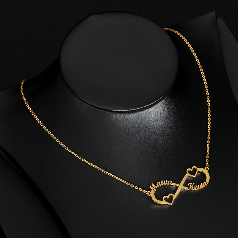 Custom Double Heart Two Names Infinity Necklaces For Women Stainless Steel Customized Necklace Pendant Personalized Jewelry Gift thumbnail 4