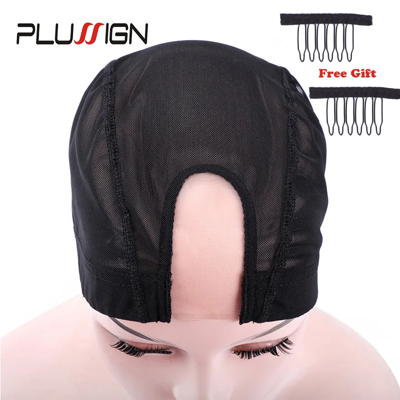 Plussign Wig Caps For Making Wigs 1Pcs U Part Ventilated Wig Cap With 2Pcs Hair/WIG Combs Mesh Dome Cap Small Medium Large Size