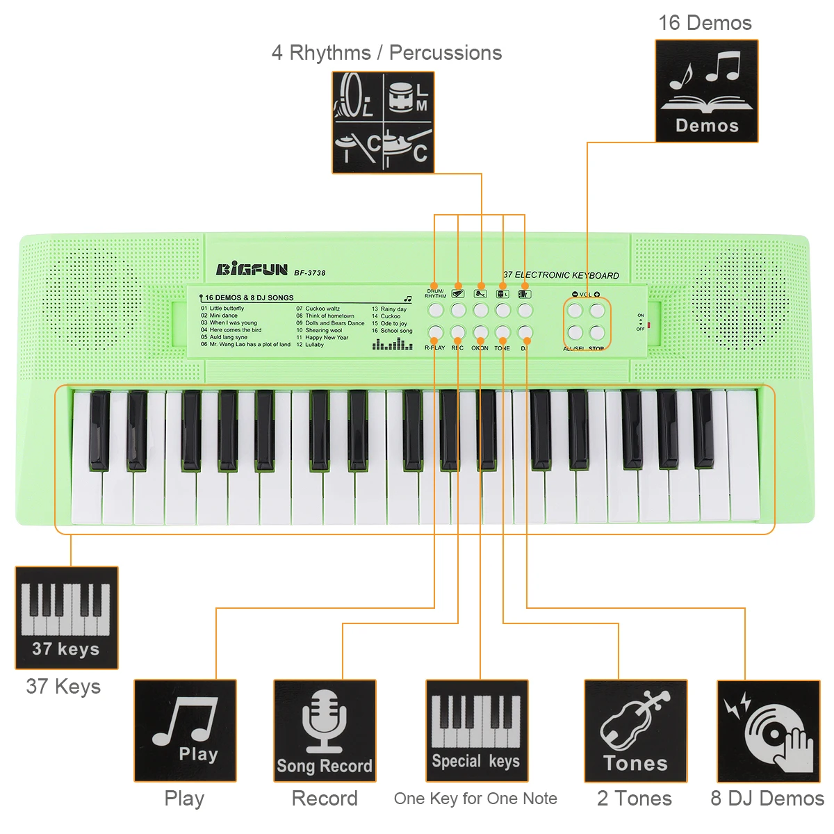 37 Keys Electronic Organ Digital ABS Keyboard Piano Musical Instrument KidsToy with Microphone electric piano for kids children thumbnail 4