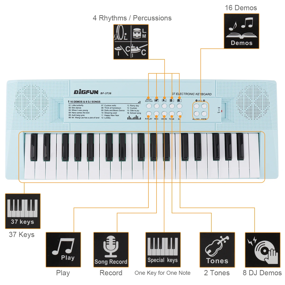 37 Keys Electronic Organ Digital ABS Keyboard Piano Musical Instrument KidsToy with Microphone electric piano for kids children thumbnail 3