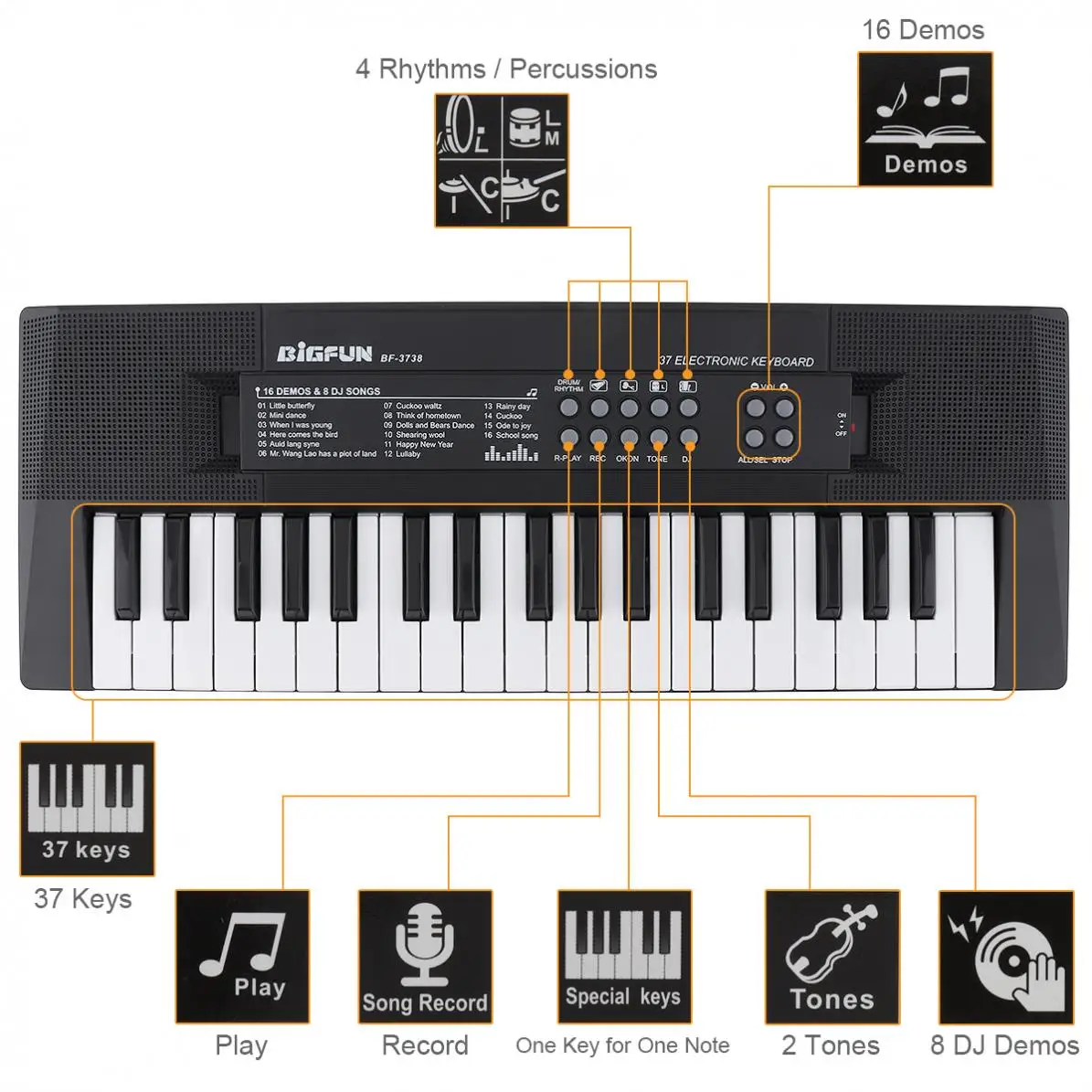 37 Keys Electronic Organ Digital ABS Keyboard Piano Musical Instrument KidsToy with Microphone electric piano for kids children thumbnail 6