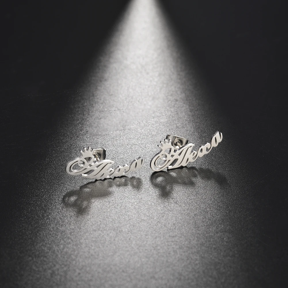 Sipuris Custom Name Logo Stud Earrings Stainless Steel Personalized Initial Nameplate Fashion Jewelry For Women Weddings Gifts thumbnail 4
