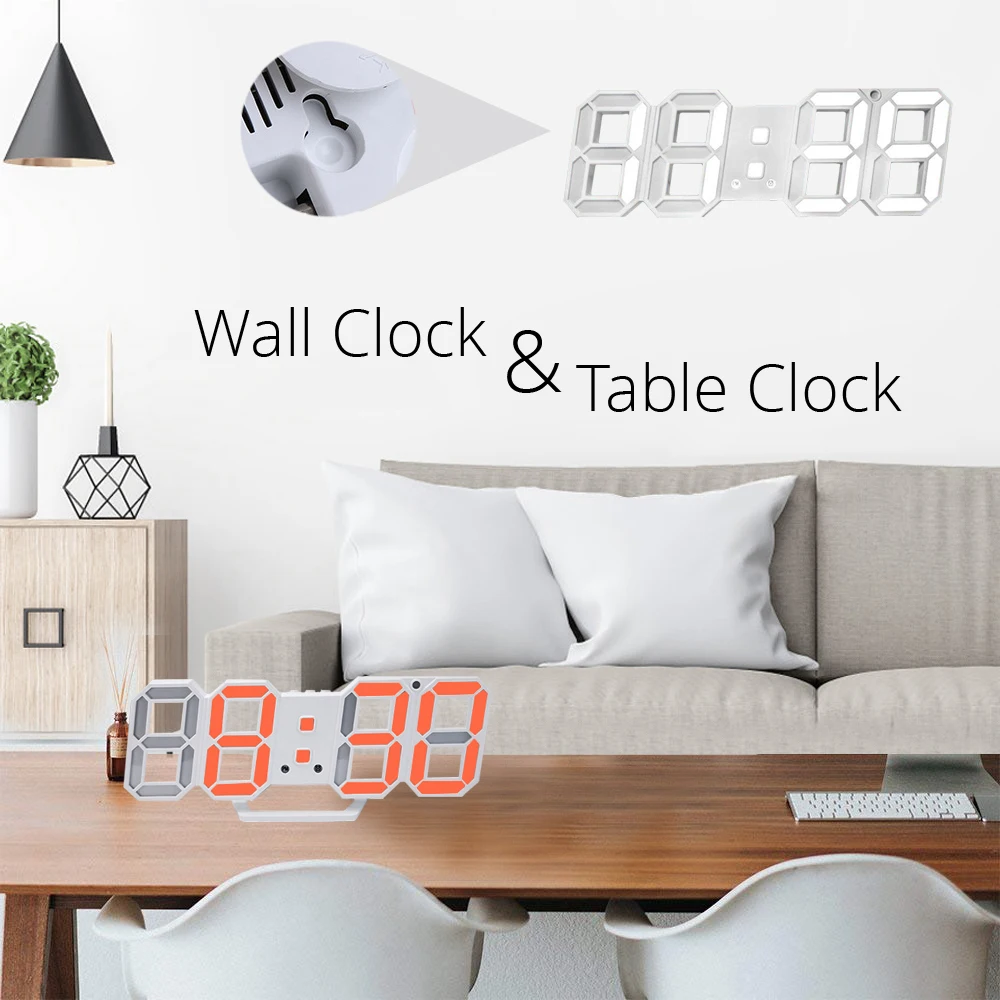 3D LED Wall Clock Modern Design Digital Table Clock Alarm Night Light Saat Wall Clock for Home Decor Living Room thumbnail 4