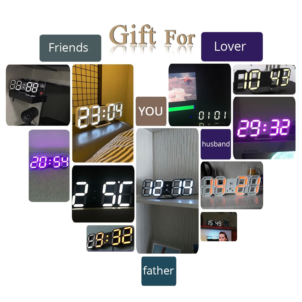 3D LED Wall Clock Modern Design Digital Table Clock Alarm Night Light Saat Wall Clock for Home Decor Living Room thumbnail 5