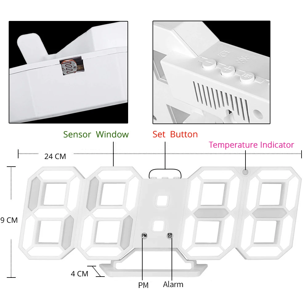 3D LED Wall Clock Modern Design Digital Table Clock Alarm Night Light Saat Wall Clock for Home Decor Living Room thumbnail 3