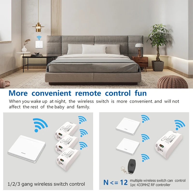 433Mhz Smart Light Switch LED Push Button Switch Universal Wireless Remote Control AC90~250V 10A 1CH Relay controller for Lamp thumbnail 3