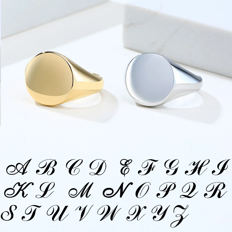 Chic Personalize Engraving 26 Letters Signet Rings for Women Stainless Steel Initial Alphabet Custom Female Gits Jewelry thumbnail 4